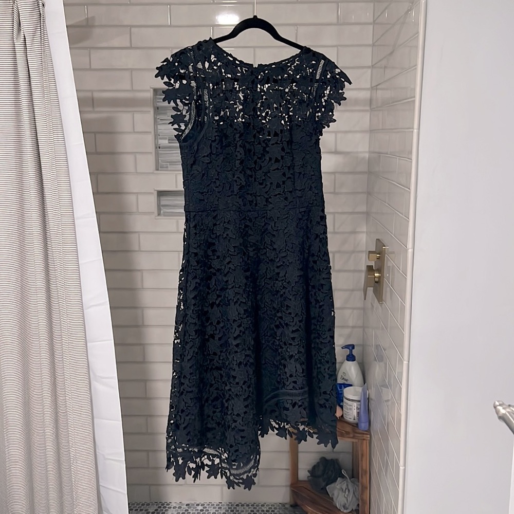 Navy Asymmetrical Lace dress